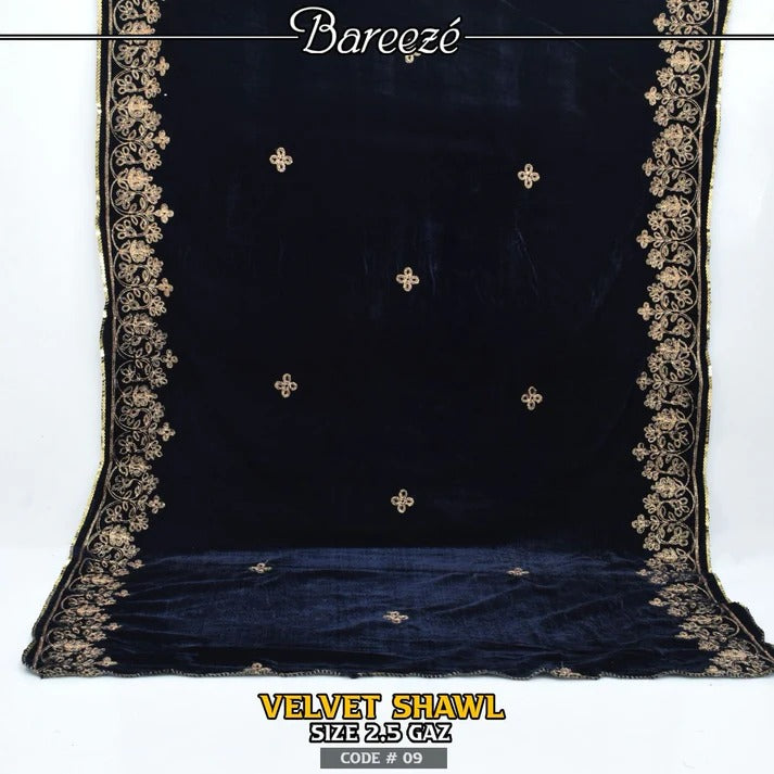 Embroidered Velvet Shawl - S-02